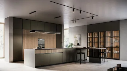 Cucina Moderna Asia con isola e penisola in laccato opaco e legno di Arredo3