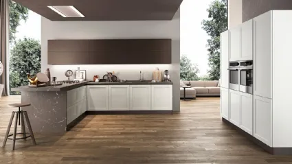 Cucina angolare Moderna Frame con basi in Frassino e top in laminato effetto Marmo di Arredo3