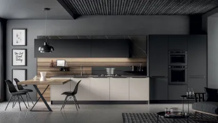 Cucina Moderna Kalì in laccato Fango e Nero opaco e laminato Noce America di Arredo3
