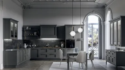 Cucina Moderna angolare in laccato opaco Grigio e top in laminam Nero Greco Meg di Arredo3