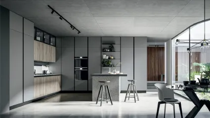 Cucina Moderna Round con Isola in laminato Rovere grano e Pet Selenio Matt di Arredo3