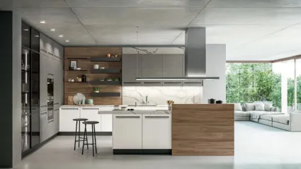 Cucina Moderna con isola Tekna 01 in pet e laminato di Arredo3