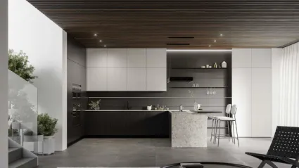 Cucina Moderna in laminato rovere e Pet con penisola Wega 01 di Arredo3