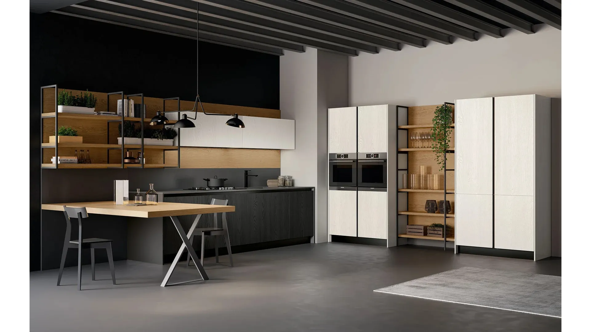 Cucina Moderna in laminato rovere e Pet con penisola Wega 01 di Arredo3