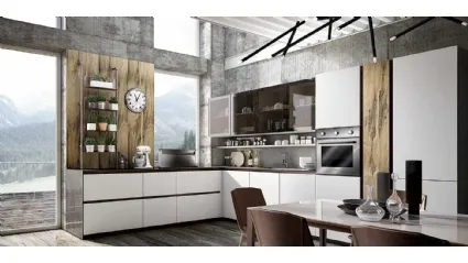 Cucina in laccato opaco bianco con vetri serigrafati Vivere Italia 08 di Spagnol Cucine