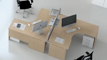 Scrivania operativa sagomata con 2 postazioni Krin in melaminico di MobilOfficeFurniture
