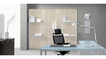 Parete Attrezzata in melaminico con mensole in vetro Boiserie Verticale di MobilOfficeFurniture