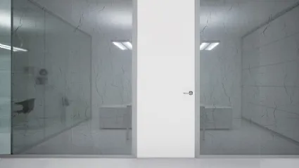 Parete divisoria Siderplan G3 in vetro con porta in laccato bianco ad anta battente di MobilOfficeFurnitureSpagnol