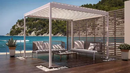 Pergola bioclimatica Eteria in alluminio con lamelle orientabili di Corradi